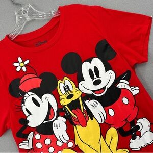 Disney Mickey Minnie Mouse Pluto Short Sleeve T-shirt Women's Plus 3XL Red